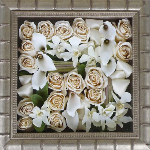 Pave shadowbox preserved bridal flowers