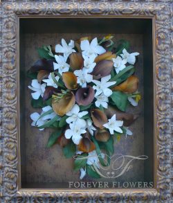 Prague frame with cascading bouquet of Mango Calla Lilies