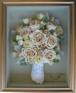 Gold Beaded Shadowbox with Stem Wrapped Bouquet